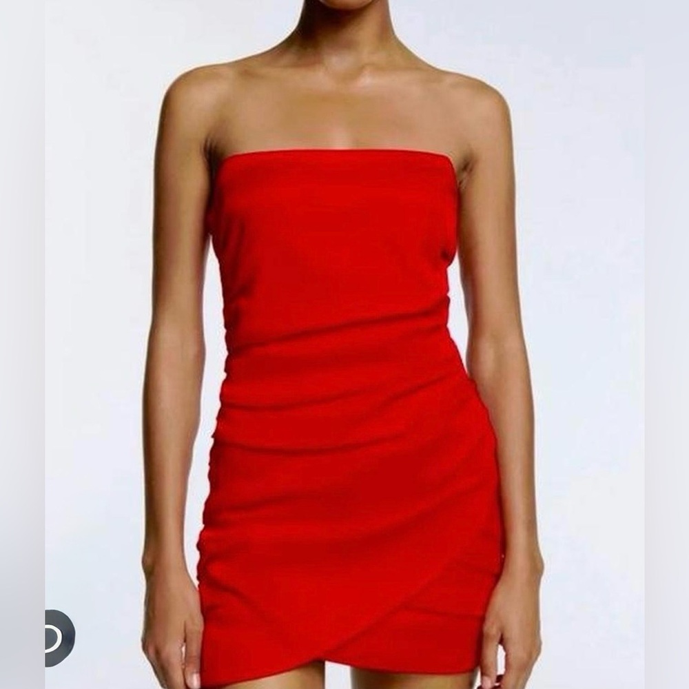 Zara One-Shoulder Red Satin Draped Dress